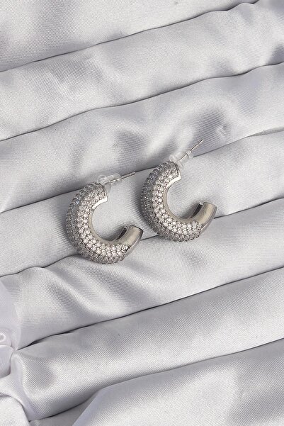 Inure Jewelry أقراط نصف دائرية من حجر الزركون باللون الفضي النحاسي للاستخدام ...