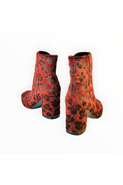 Calvin Klein Women's Ankle Boots Faux Fur Burgundy Cheetah Print Size 39 EU