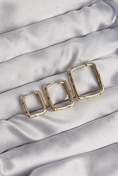 Inure Jewelry مجموعة أقراط مربعة الشكل من حجر الزركون الملون باللون الذهبي ال...