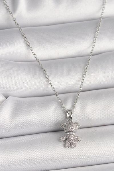 Inure Jewelry 316L الصلب الفضة اللون سلسلة الزركون حجر تيدي بير الشكل قلادة ا...