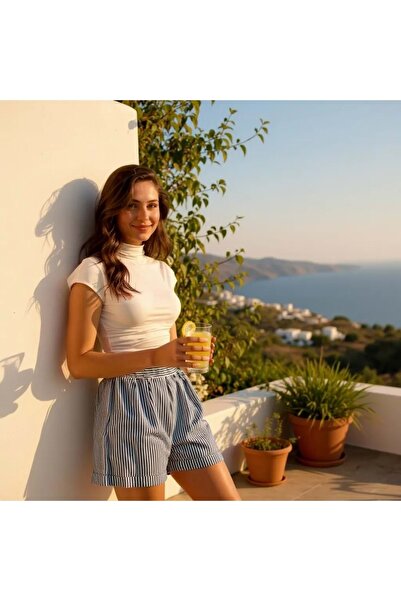 STRENGTH WEAR Lacivert Beyaz Çizgili Şort