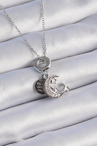 Inure Jewelry 316L الصلب الفضة اللون الزركون حجر القمر ستار الشكل سحر نموذج قلادة المرأة