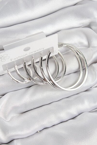 Inure Jewelry طقم أقراط نسائية من النحاس على شكل حلقة فضية اللون