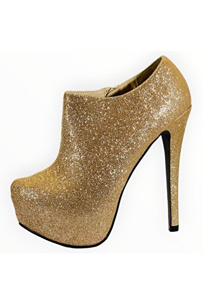 Belle Women High Heel Ankle Boots with Hidden Platform Glitter Gold Size 37 EU
