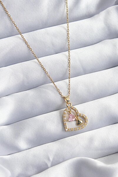 Inure Jewelry 316L الصلب لون الذهب سلسلة الزركون حجر القلب نموذج قلادة المرأة