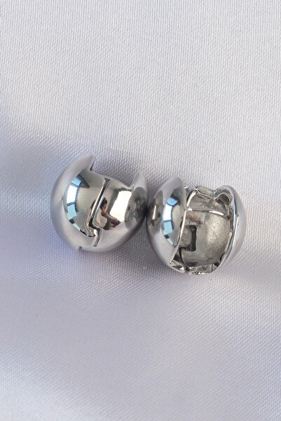 Inure Jewelry Pirinç Gümüş Renk İçi Boş Minimal Topçuk Küpe Günlük Kullanım