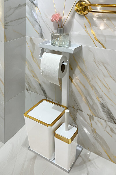 Egza 3'ü 1 Arada Banyo Seti Tuvalet Kağıtlık, Çöp Kovası Ve Tuvalet Fırça Takımı