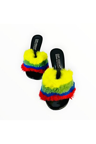 OEM Women's Sandals Cape Robbin with Perspex Heel and Colorful Fur - Size 37.5 EU