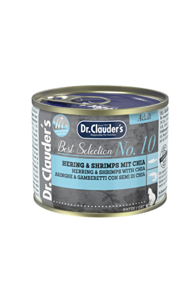 Dr.Cat د كلاودرز بيست سيلكشن رقم 10 معلبات سمك الرنجة وربيان مع شيا للقطط 200غ