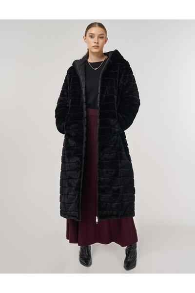 Kayra Double-Sided Hooded Coat Black