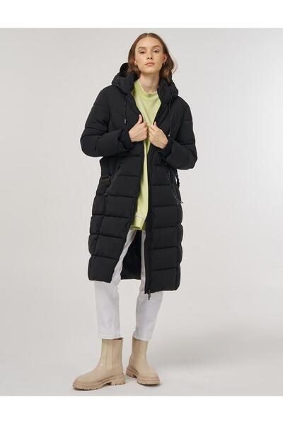 Kayra Hooded Detailed Anorak Coat Black