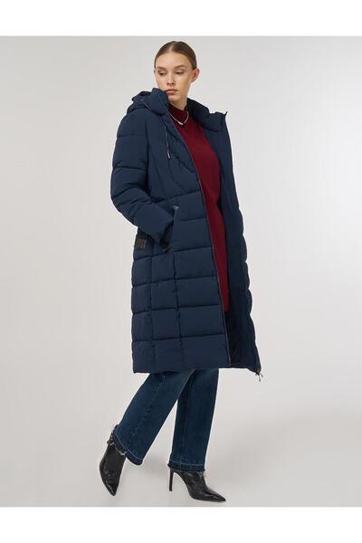 Kayra Hooded Detailed Anorak Coat Navy Blue