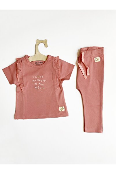 Sheer Hugs Girls’ Outfit Set – Plain Pink Half Sleeve Top & Matching Full-Len...