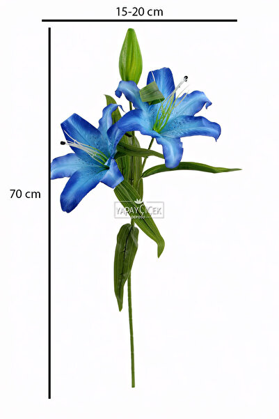 Yapay Çiçek Deposu Uzun Dal Kaliteli Yapay Lilyum Zambak Çiçeği 70 cm Mavi