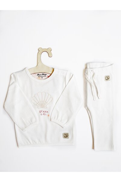 Sheer Hugs Girls’ Outfit Set – Plain White Full Sleeve Top & Matching Full-Le...