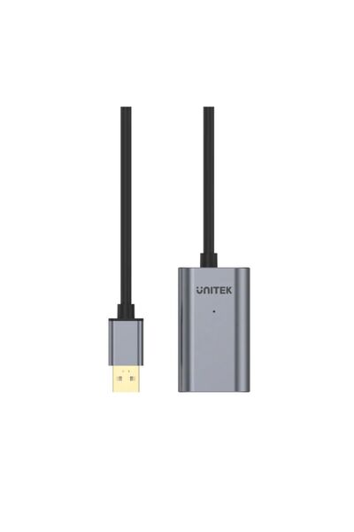 Unitek 10M USB 2.0 Extension Cable – Gold-Plated, LED, Gray | Y-272