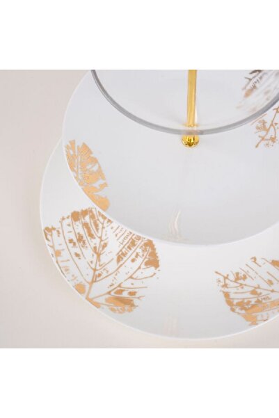 LA MESA طبق كيك من البورسلين/الزجاج الأبيض بثلاث طبقات