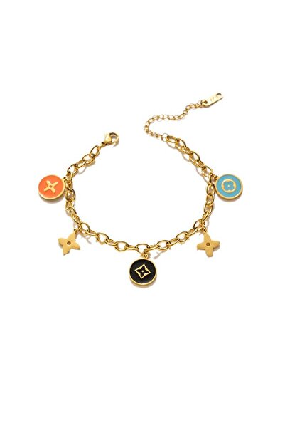 Pursehuit Brățară aurie, din oțel inoxidabil, cu zale și piese în diverse cul...