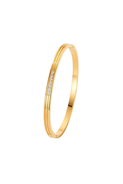 Pursehuit Brățară aurie, din oțel inoxidabil, tip bangle, cu pietre de zircon...