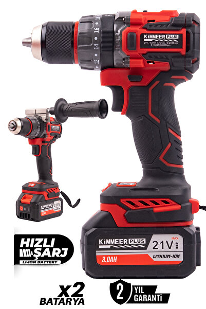 KİMMEER PLUS 21v Çift Akülü Vidalama Çelik Mandren Kömürsüz Motor Darbeli Şar...