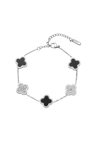 Pursehuit Brățară argintie, din oțel inoxidabil, cu piese și pietre stilizate...