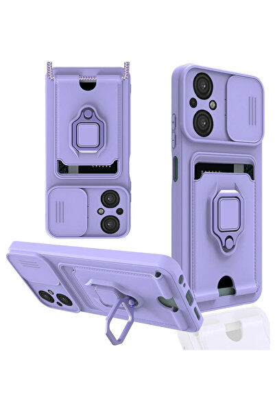 NewFace حافظة FLZ Xiaomi Poco M5 من السيليكون مع حامل لبطاقة الائتمان - أرجواني