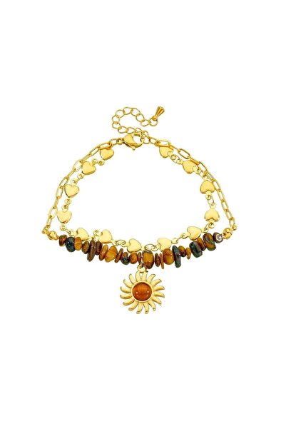 Pursehuit Χρυσό βραχιόλι, κατασκευασμένο από ανοξείδωτο ατσάλι, με καφέ πέτρε...