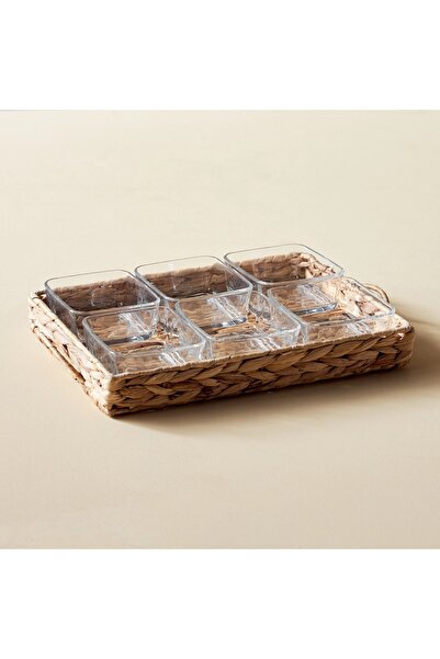 Generic Sami 6-Piece Glass Bowl and Water Hyacinth Tray Set