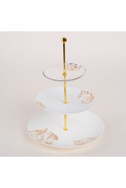 LA MESA طبق كيك من البورسلين/الزجاج الأبيض بثلاث طبقات