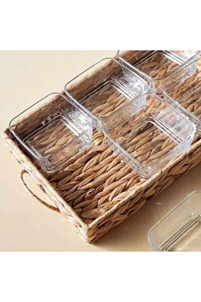 Generic Sami 6-Piece Glass Bowl and Water Hyacinth Tray Set