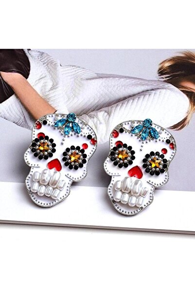 Pursehuit Cercei culoare argintie, stil mexican, cu pietre și perle, Volga C2