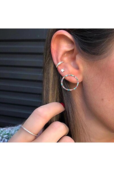 Pursehuit Σετ σκουλαρίκια σε ασημί χρώμα, με πολύχρωμες πέτρες, Thana C7