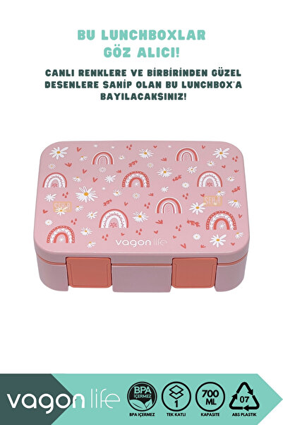 Vagonlife Bento 700ml Lunch Box New Collection Single Layer 3 Compartments Abs Plastic Children's Lunch Box Food Container