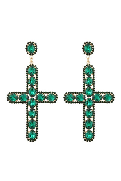 Pursehuit Cercei culoare aurie, formă de cruce, cu pietre verzi, Soren C2