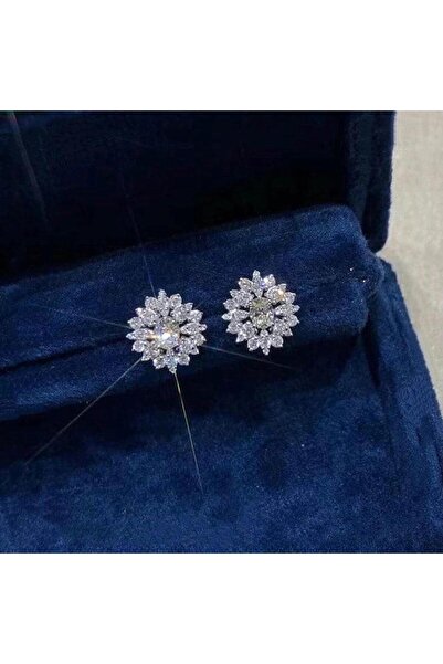 Pursehuit Cercei de culoare argintie, formă de floare, cu pietre de zirconiu, Naranja C13