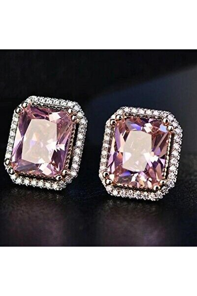 Pursehuit Cercei de culoare argintie cu zirconiu roz, Sirina C8