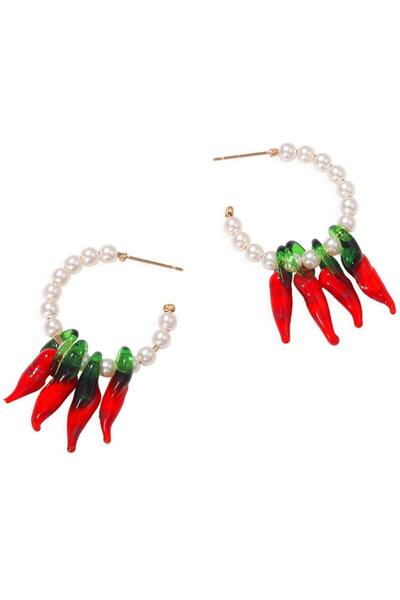 Pursehuit Round gold earrings with pearls and jalapeno, Seila C1