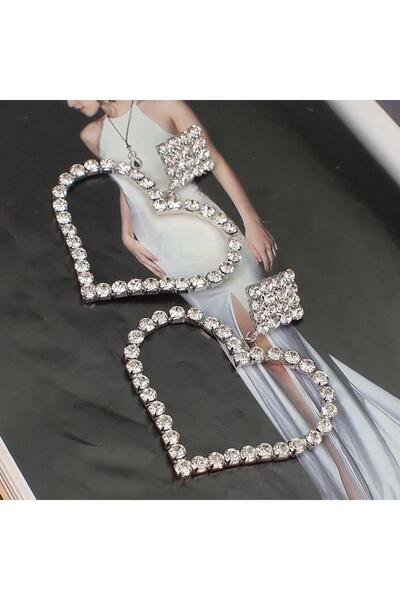 Pursehuit Cercei cu inimă, cu pietre, culoare argintie, Lova C2