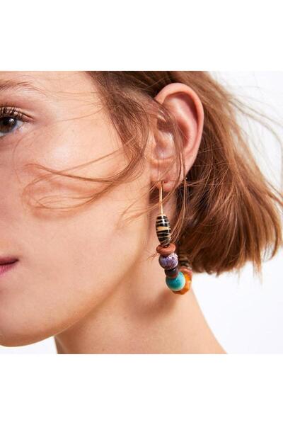 Pursehuit Cercei rotunzi culoare aurie cu bile colorate, Vailet C1