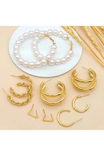 Pursehuit Set of earrings, gold, various shapes, with pearls, Sanja C8