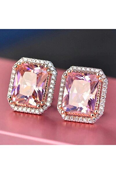 Pursehuit Cercei de culoare argintie cu zirconiu roz, Sirina C8