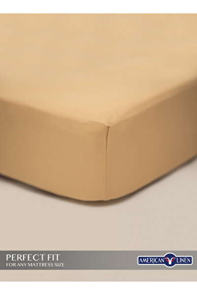 American Linen Single Plain Fitted Elastic Bedsheet with 1 Pillow Case 90 x 190 Cm (Beige)