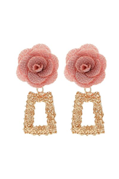 Pursehuit Χρυσά σκουλαρίκια με ροζ λουλούδι και ζαρωμένη υφή, Fenna C9