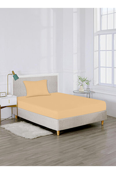 American Linen Single Plain Fitted Elastic Bedsheet with 1 Pillow Case 90 x 190 Cm (Beige)