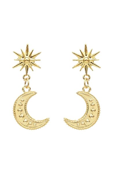 Pursehuit Gold coloured earrings, sun and crescent, Rose C2