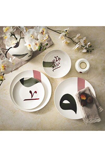 LA MESA طقم عشاء من البورسلين الأبيض مكون من 18 قطعة