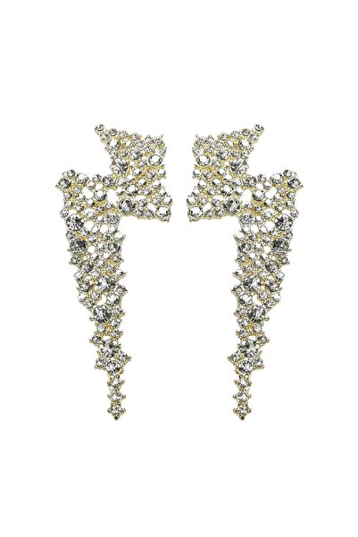 Pursehuit Χρυσά σκουλαρίκια, σε σχήμα αστραπής, με πέτρες, Felicity C2