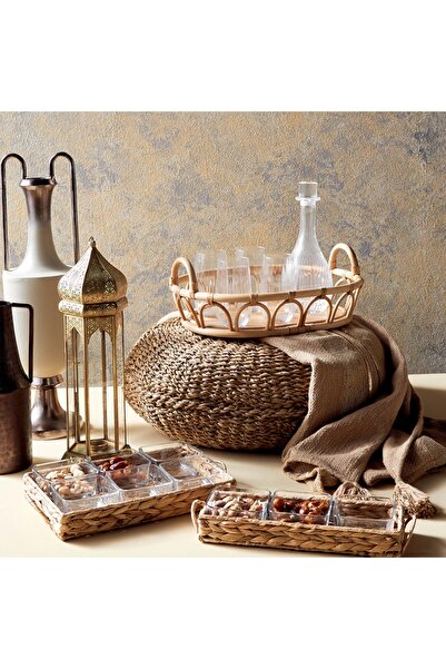 Generic Sami 4-Piece Glass Bowl and Water Hyacinth Tray Set