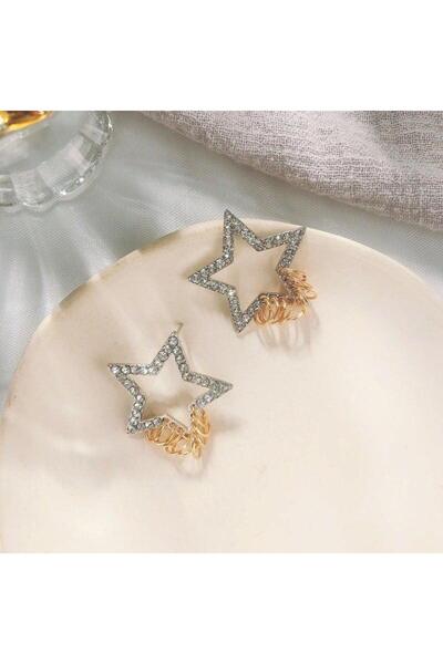 Pursehuit Cercei culoare argintie, stea, cu pietre, zale aurii, Maryette C3