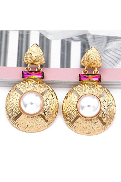 Pursehuit Gold-colored, round earrings with pearl, Ansa C9